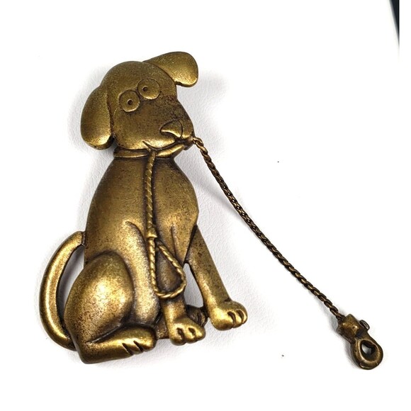 Vintage 1986 JJ Jonette Gold Tone Dog With Leash Brooch - Picture 6 of 13